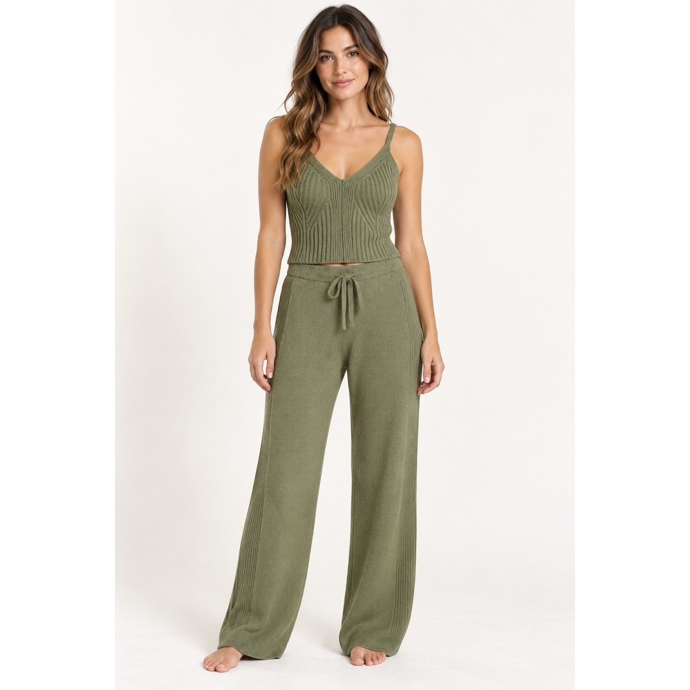 Auden Pajama Set Sleeveless Shirt Wide Leg Pants Soft Green Womens Size XS-S
